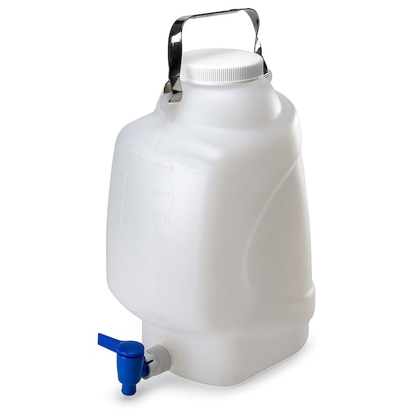 Globe Scientific Carboys, Rectangular with Spigot and Handle, PP, White PP Screwcap, 10 Liter, Molded Graduations 7300010 - main